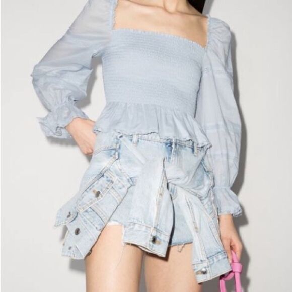 Reformation Roland Blue Crop Top Blouse Size S - Picture 7 of 12